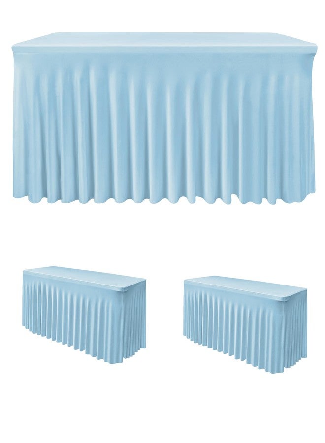 HolidayIdeas Floor Length 4ft Spandex Tablecloth Fitted Stretch Table Skirts 24x48 Inch, Ruffle Design Wrinkle-Free Polyester Table Cover for Weddings Parties Banquets Events,Baby Blue, 2 Pcs - Image 1